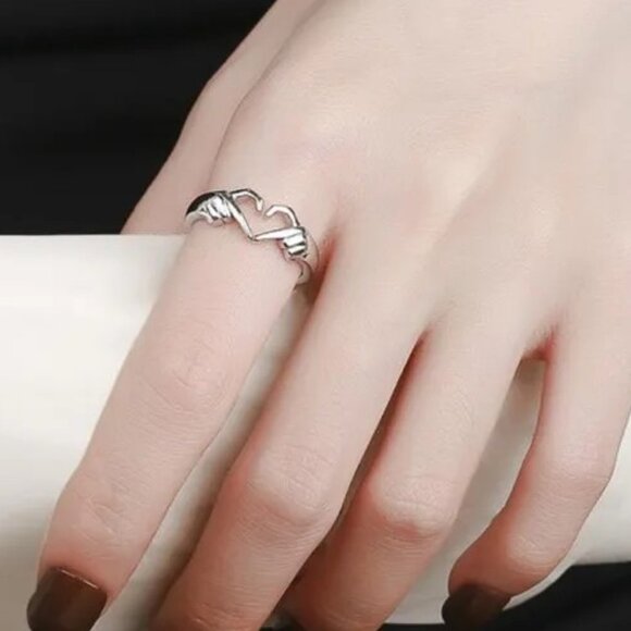 Silver Romantic Hand Heart Palm Gesture Open Adjustable Fashion Ring NWOT - Picture 4 of 10